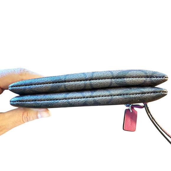 Coach Double Zip Brown & Fuchsia Wristlet Wallet - Picture 6 of 9